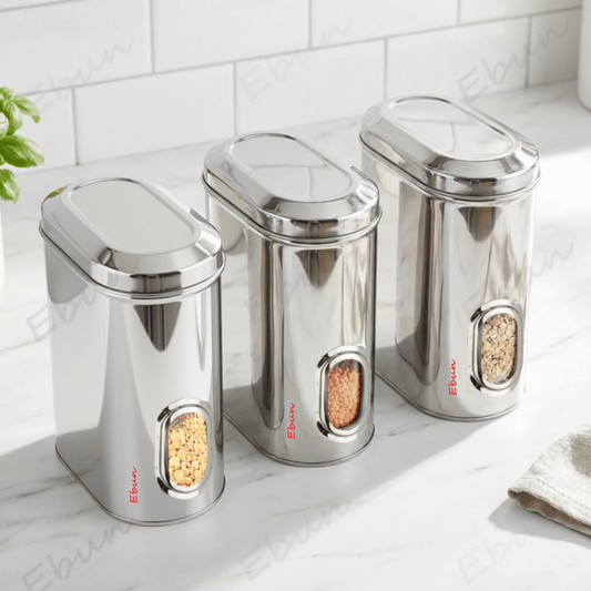 Ebun Stainless Steel Capsule Shape See Through Containers - 2 Kgs Capacity