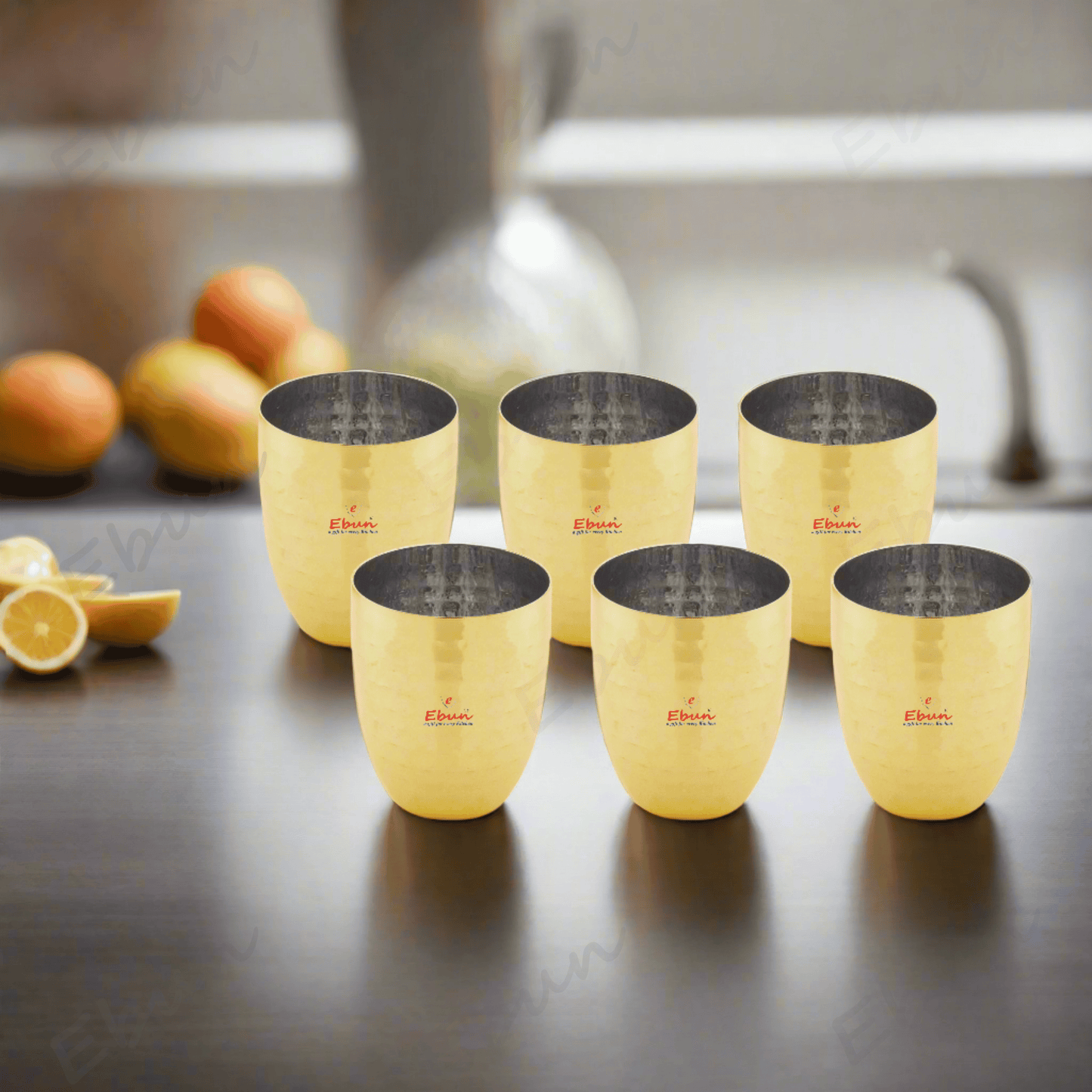 Ebun Gold PVD Plated Stainless Steel Glass Set of 6 - 300 Ml
