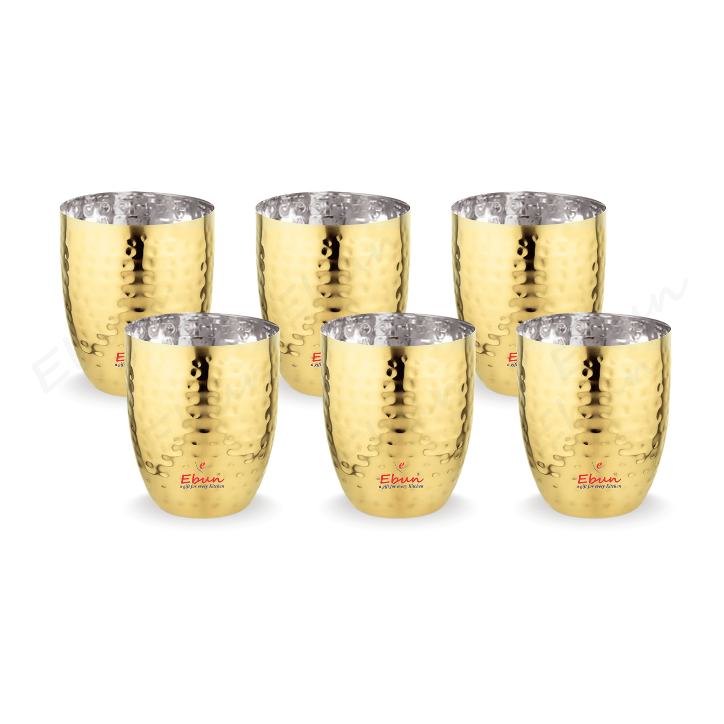 Ebun Gold PVD Plated Stainless Steel Glass Set of 6 - 300 Ml