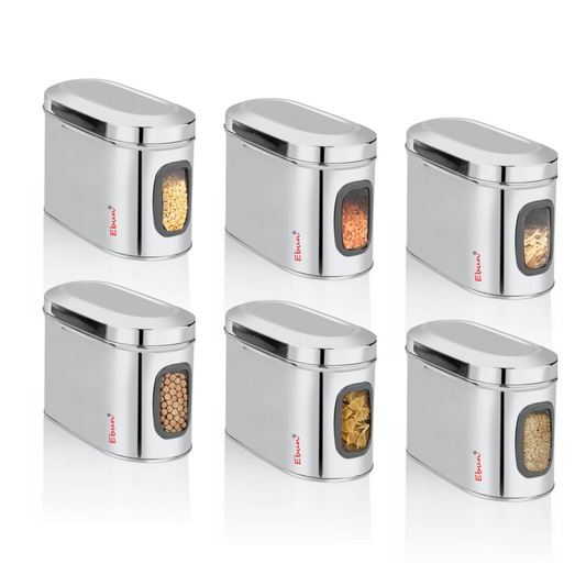 Ebun Stainless Steel Capsule Shape See Through Containers 1 Kgs - Pack of 6