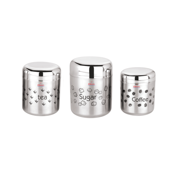 Ebun Stainless Steel Tea Coffee Sugar Containers Set of 3 with Capacity 900 Gms, 700 Gms & 500 Gms