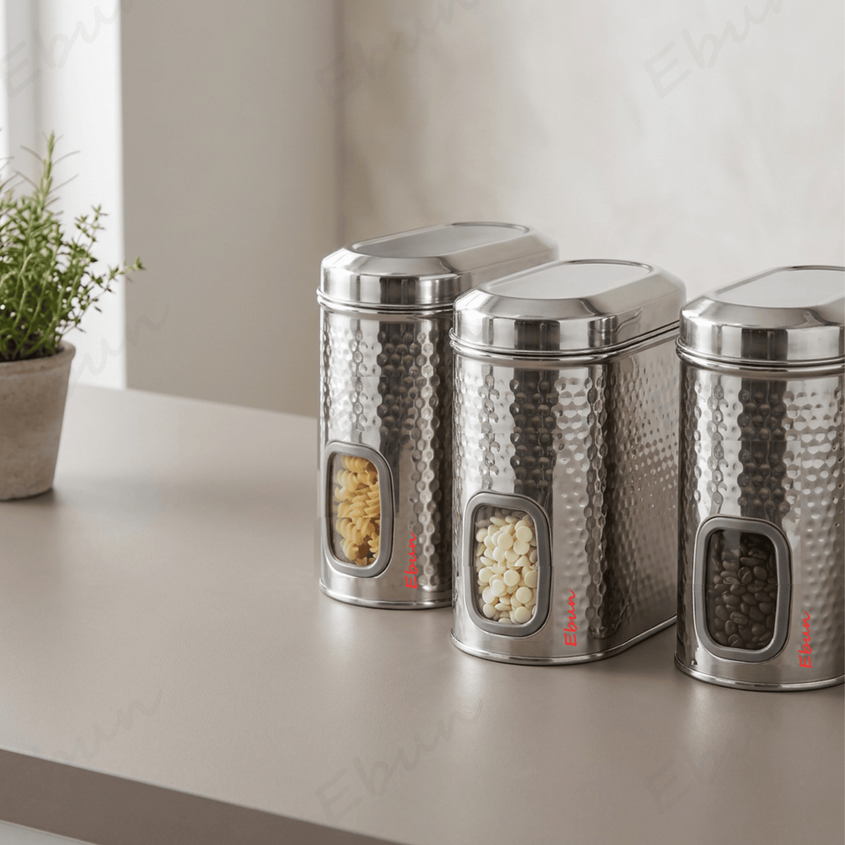 Ebun Stainless Steel Capsule Shape Hand Hammered See Through Containers - 2 Kgs