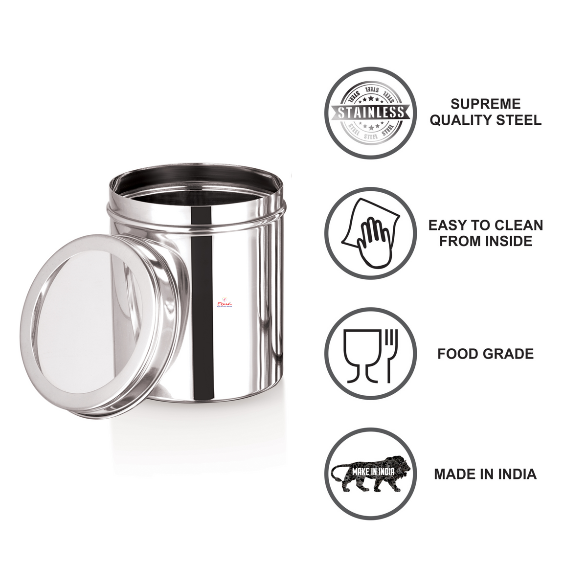 Ebun Stainless Steel Top See Through Containers Combo Set of 200 Gms - Pack of 6
