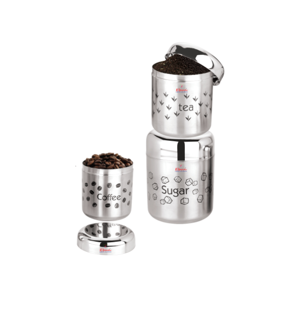 Ebun Stainless Steel Tea Coffee Sugar Containers Set of 3 with Capacity 900 Gms, 700 Gms & 500 Gms