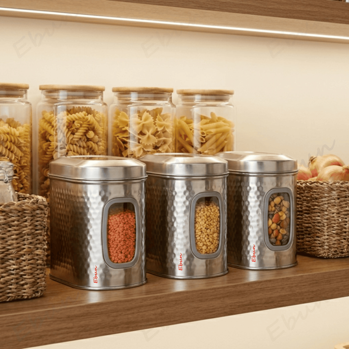 Ebun Stainless Steel Capsule Shape Hand Hammered See Through Containers - 1 Kgs