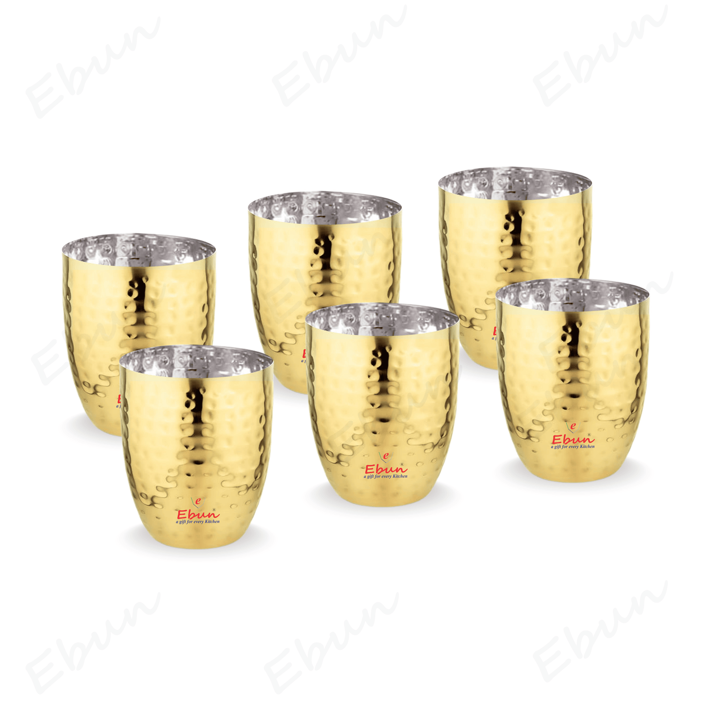 Ebun Gold PVD Plated Stainless Steel Glass Set of 6 - 300 Ml