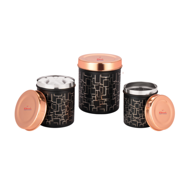 Ebun Stainless Steel Tea Coffee Sugar Containers Set of 3 with Capacity 500 Gms, 350 Gms & 200 Gms