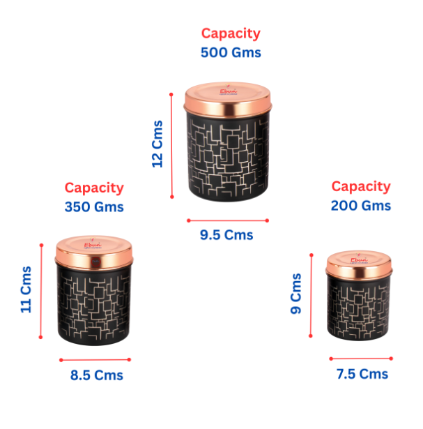 Ebun Stainless Steel Tea Coffee Sugar Containers Set of 3 with Capacity 500 Gms, 350 Gms & 200 Gms