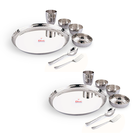 Ebun Stainless Steel Hand Hammered Design Dinner Set - Pack of 2