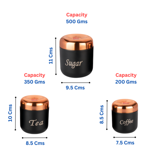 Ebun Stainless Steel Tea Coffee Sugar Containers Set of 3 with Capacity 500 Gms, 350 Gms & 200 Gms
