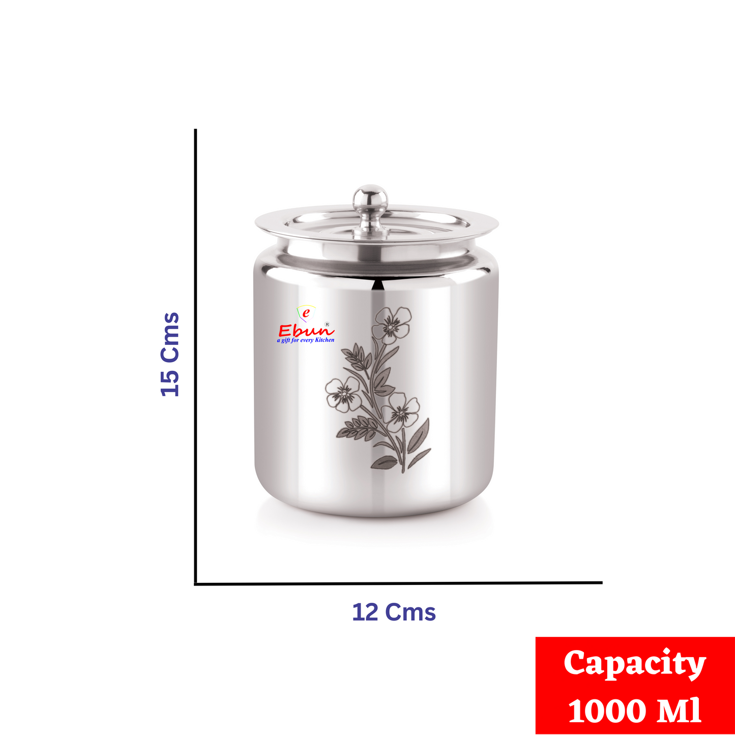 Ebun Stainless Steel Laser Finish Ghee Pot 1000 Ml