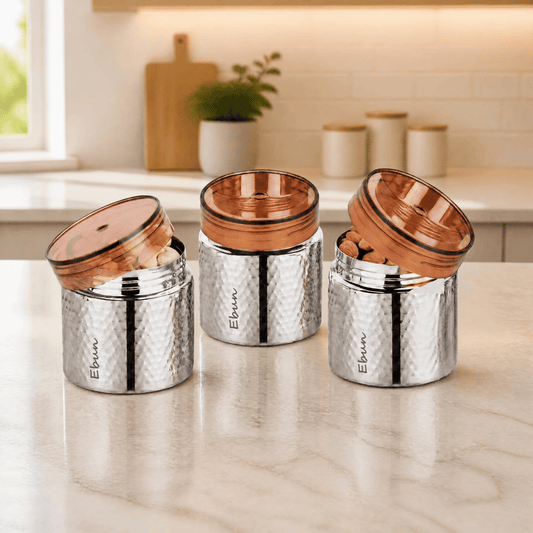 Ebun Small Stainless Steel Hand Hammered Containers for Kitchen - 350 Ml Capacity