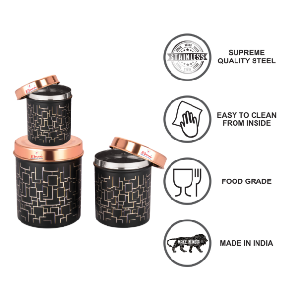 Ebun Stainless Steel Tea Coffee Sugar Containers Set of 3 with Capacity 500 Gms, 350 Gms & 200 Gms
