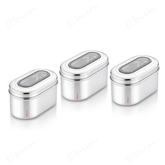 Ebun Stainless Steel Capsule Shape Top See Through Containers - 750 gms
