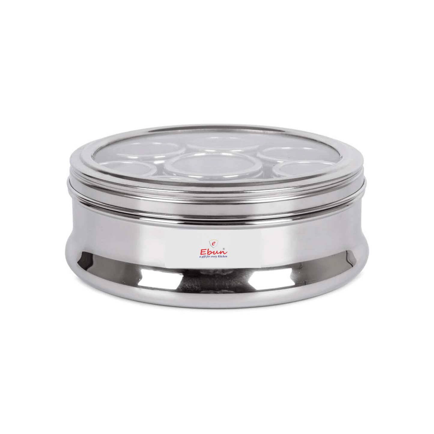 Ebun Stainless Steel Masala Box for Kitchen with 8 Individual See Through Lid Containers and 3 Spoons (1700 Ml)