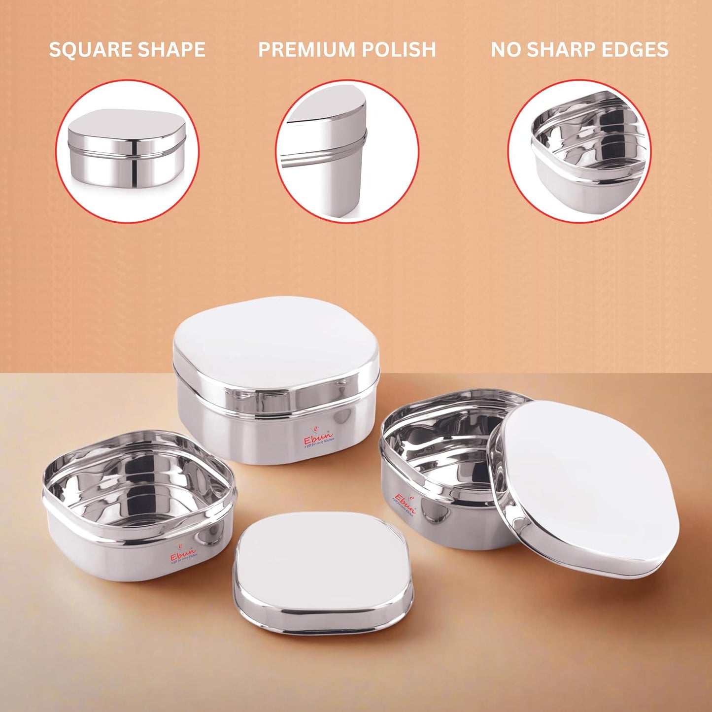 Ebun Mirror Polish Stainless Steel Chocolate Dabba