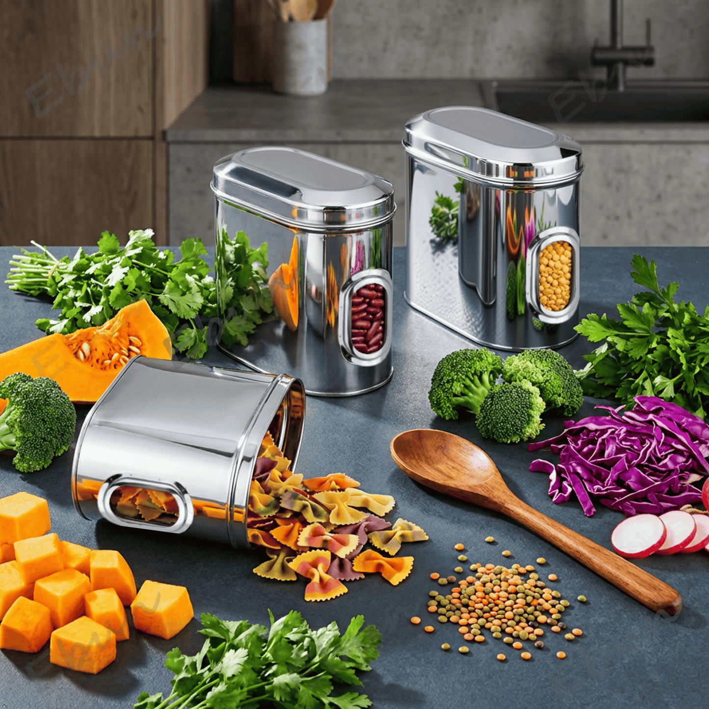 Ebun Stainless Steel Capsule Shape See Through Containers - 1.5 Kgs
