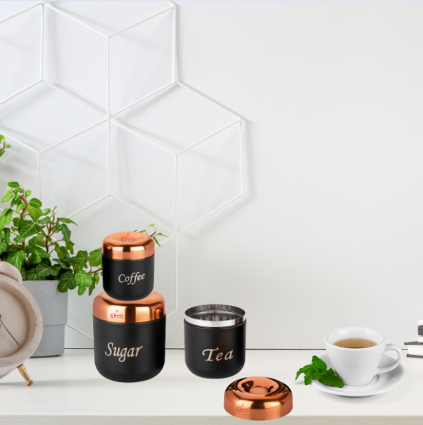 Ebun Stainless Steel Tea Coffee Sugar Containers Set of 3 with Capacity 750 Gms, 500 Gms & 350 Gms