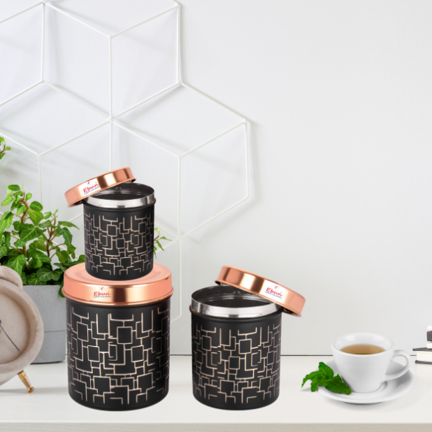Ebun Stainless Steel Tea Coffee Sugar Containers Set of 3 with Capacity 500 Gms, 350 Gms & 200 Gms