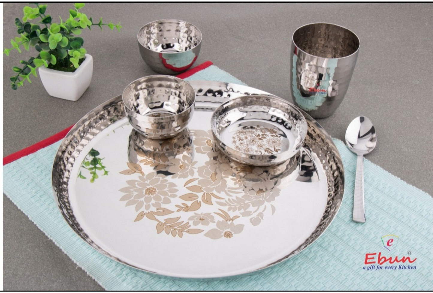 Ebun Hand Hammered and Laser Design Heavy Gauge Stainless Steel Dinner Set
