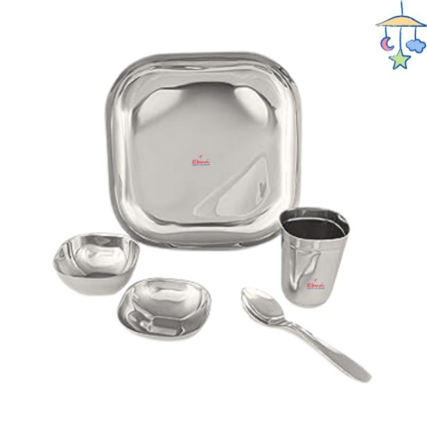 Ebun Stainless Steel Hand Hammered Baby Dinner Set - 5 Pieces (Pack of 1)