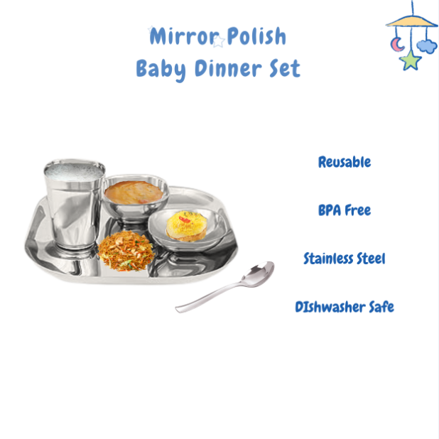 Ebun Stainless Steel Hand Hammered Baby Dinner Set - 5 Pieces (Pack of 1)