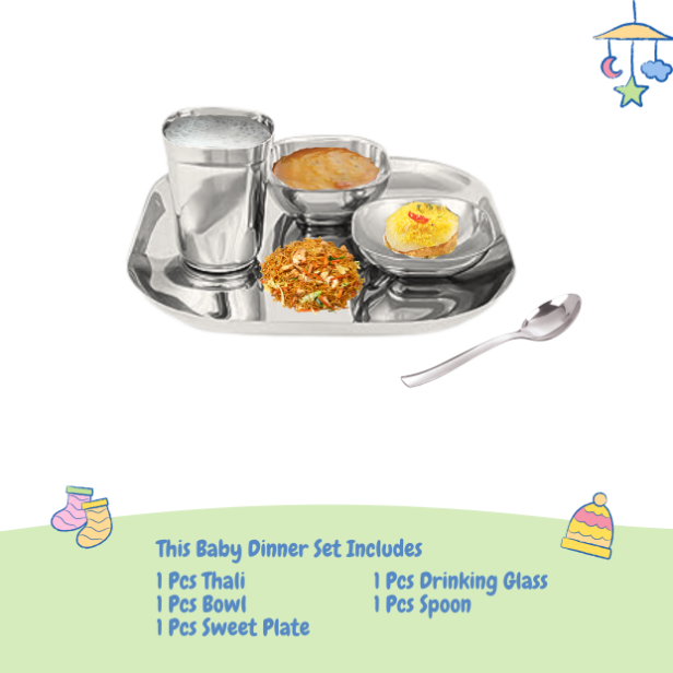 Ebun Stainless Steel Hand Hammered Baby Dinner Set - 5 Pieces (Pack of 1)