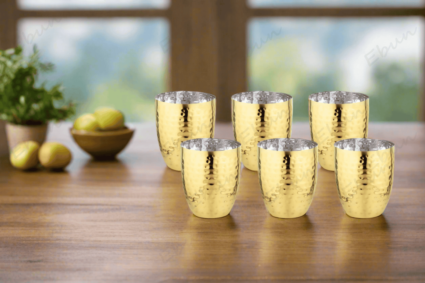 Ebun Gold PVD Plated Stainless Steel Glass Set of 6 - 300 Ml