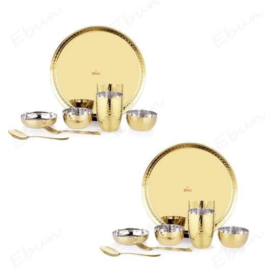 Ebun Stainless Steel 2 Side PVD Gold Plated Dinner Set - Pack of 2