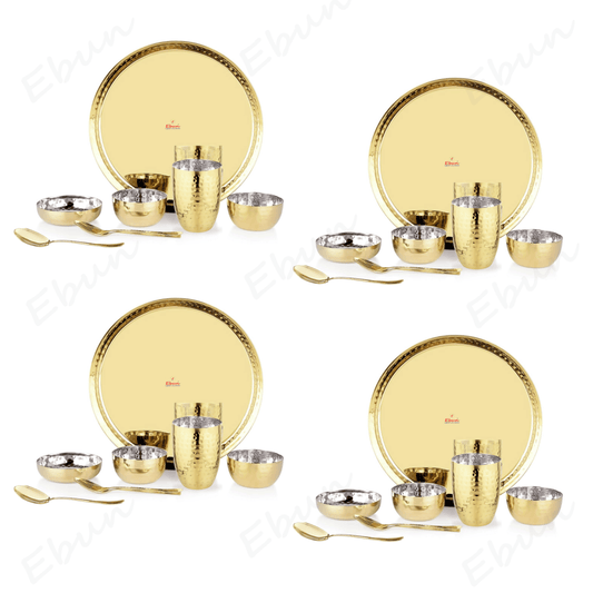 Ebun Stainless Steel 2 Side PVD Gold Plated Dinner Set - Pack of 4