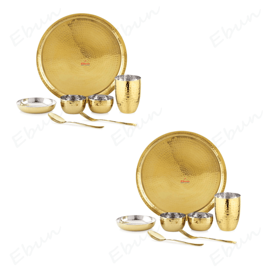 Ebun Stainless Steel 2 Side Hand Hammered & PVD Gold Plated Dinner Set - Pack of 2