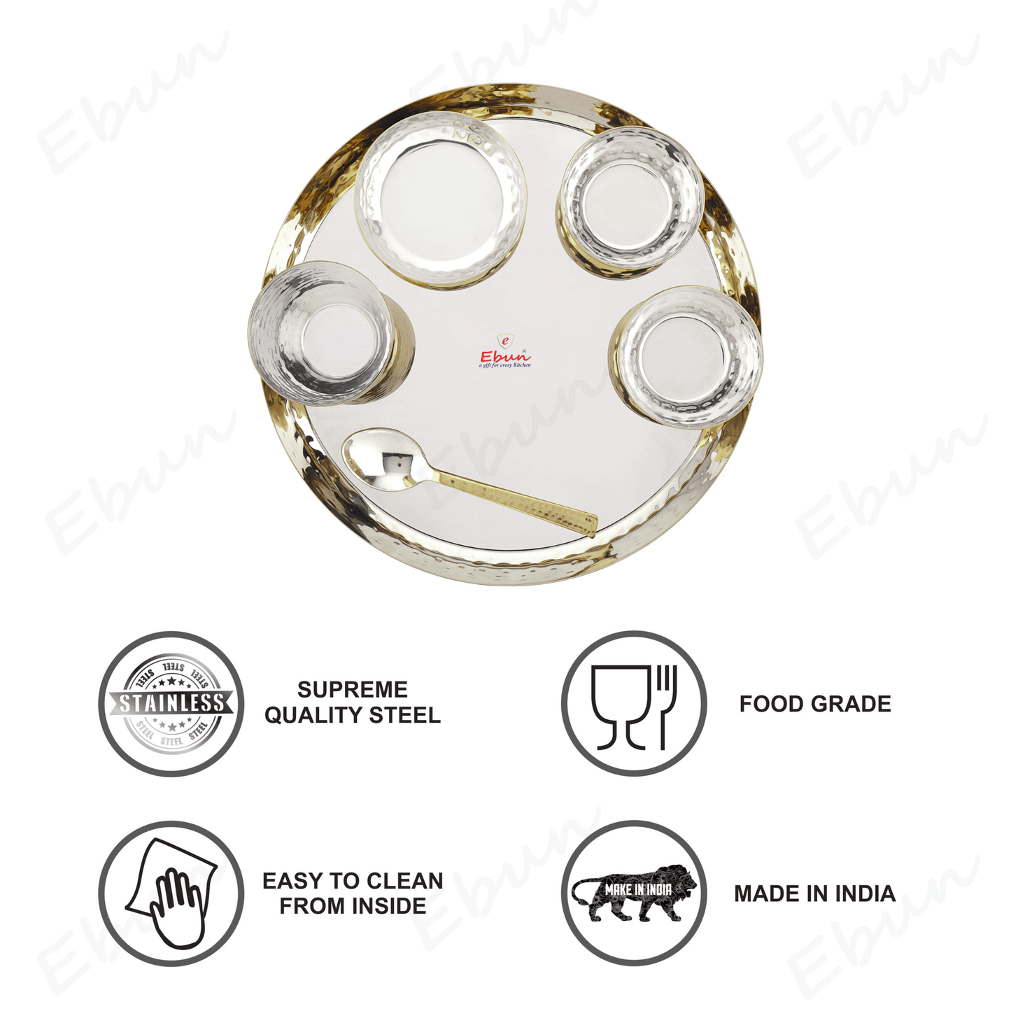 Ebun Stainless Steel PVD Gold Plated Dinner Set - Pack of 6