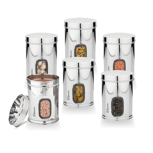 Set of Ebun silver containers with on a white background.
