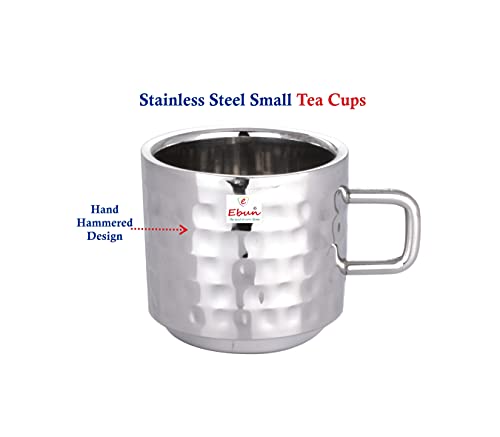 Ebun Stainless Steel Double Wall Hammered Small Size Tea Coffee Cups Set of 6 Small Size 60 Ml