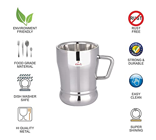 Ebun Stainless Steel Small Double Wall Tea Cups Set of 6 Silver 80 Ml