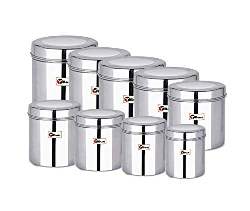 EBun Stainless Steel Mirror Polished Containers Set (Pack of 9)