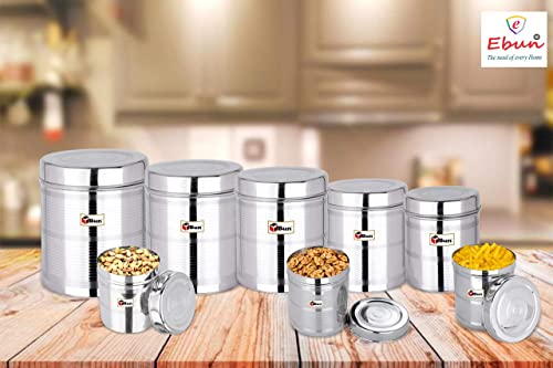 EBun Stainless Steel Silver Touch Containers Set (Pack of 8)