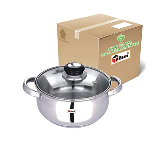 Ebun Stainless Steel Encapsulated Induction Base Belly Shape Medium Size Cooking Pot with Glass Lid 2000Ml 1 Piece