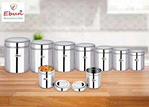 EBun Stainless Steel Mirror Polished Containers Set (Pack of 9)