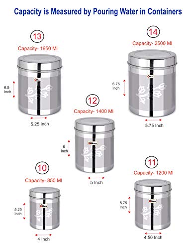 EBun Stainless Steel Laser Finish Floral Containers Set (Pack of 5)
