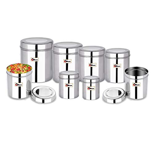 EBun Stainless Steel Mirror Polished Containers Set (Pack of 9)
