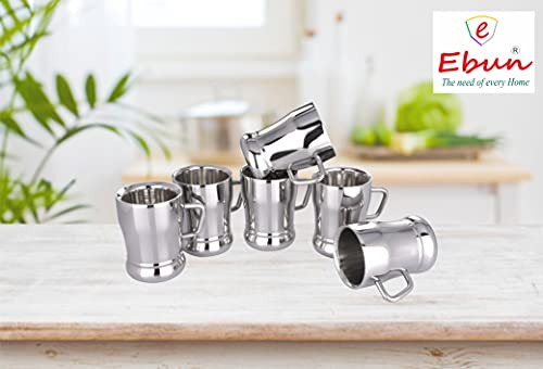 Ebun Stainless Steel Small Double Wall Tea Cups Set of 6 Silver 80 Ml