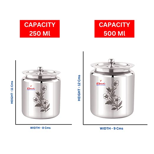 Ebun Stainless Steel Laser Finish Ghee Pot 250 & 500 Ml Combo (Pack of 2)