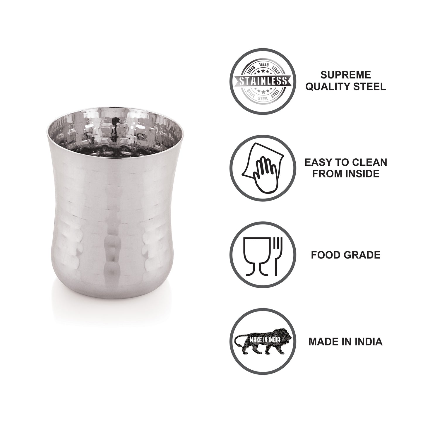 Ebun Stainless Steel Hand Hammered Design Drinking Glass 300 Ml