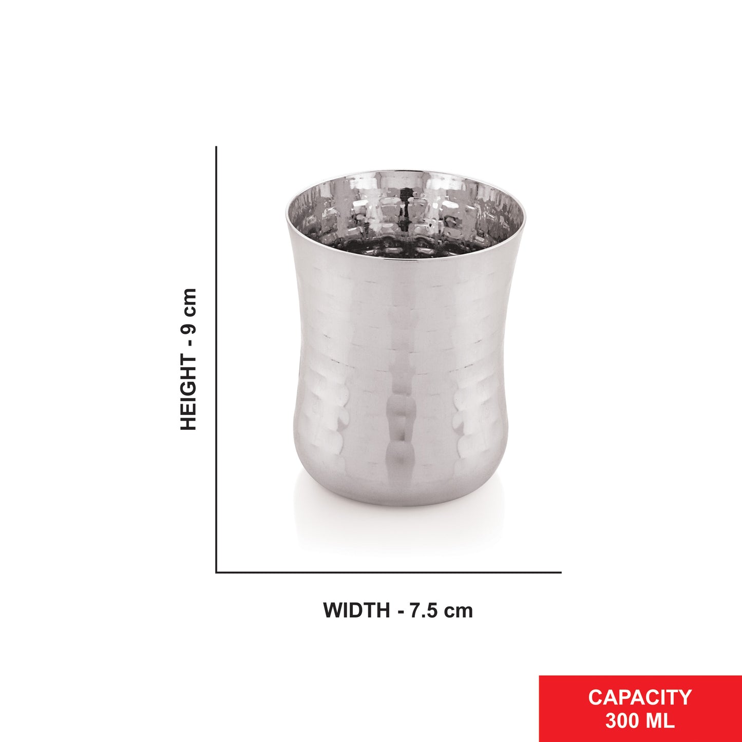 Ebun Stainless Steel Hand Hammered Design Drinking Glass 300 Ml