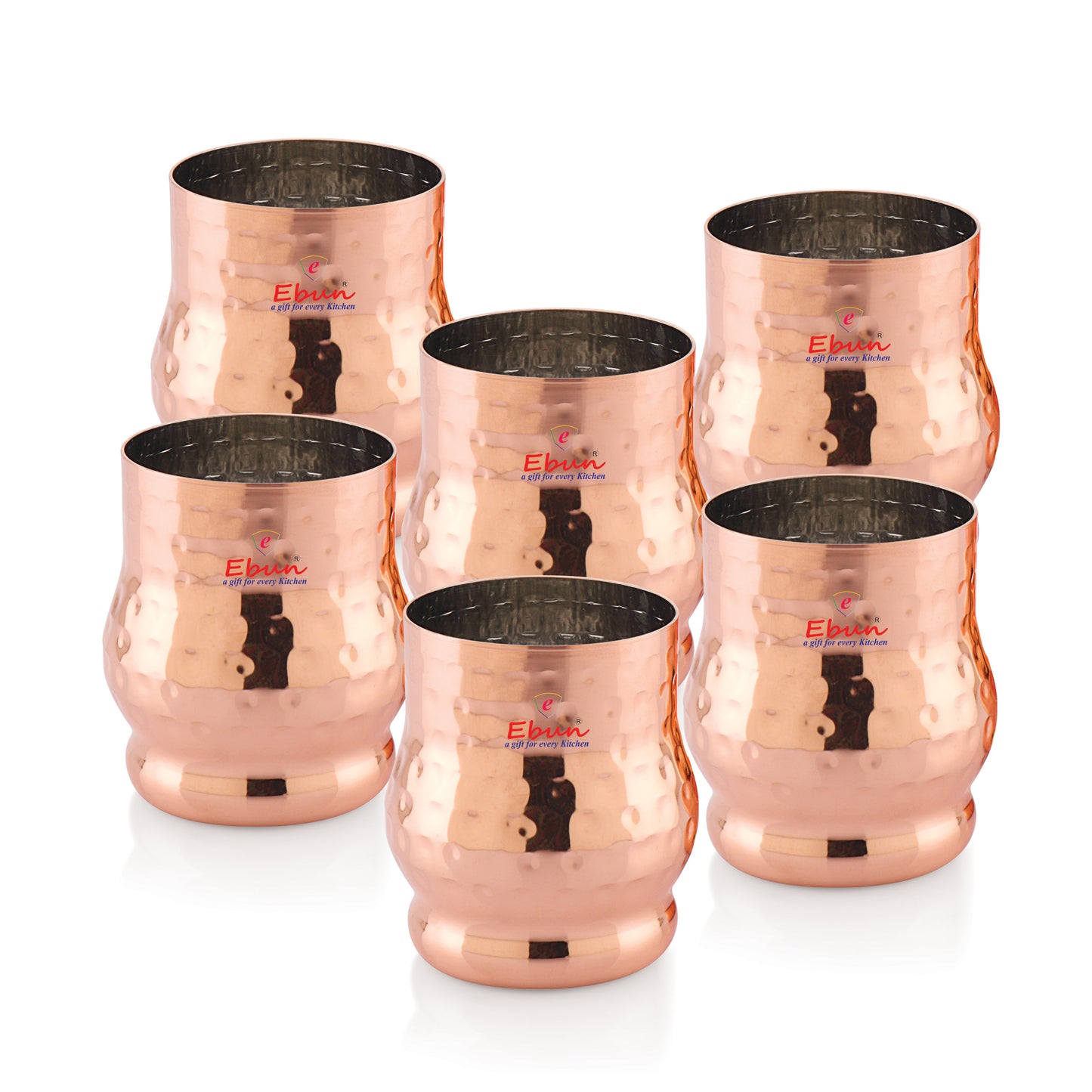 Ebun Stainless Steel Copper Plated Hand Hammered Design Drinking Glass 300 Ml