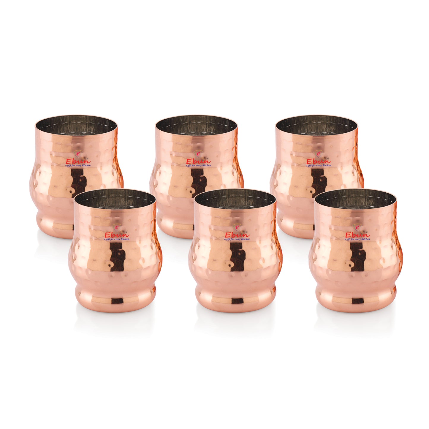 Ebun Stainless Steel Copper Plated Hand Hammered Design Drinking Glass 300 Ml