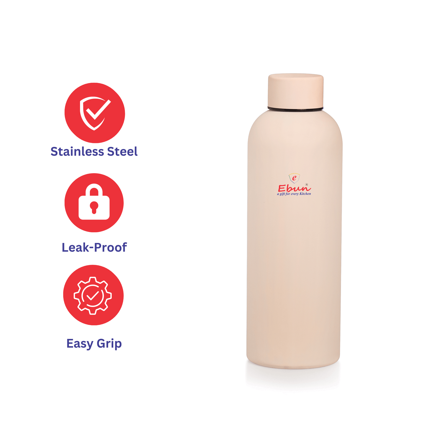 Ebun Matte Finish Double Walled Vacuum Insulated Stainless Steel Water Bottle (Set of 1) - 700 Ml