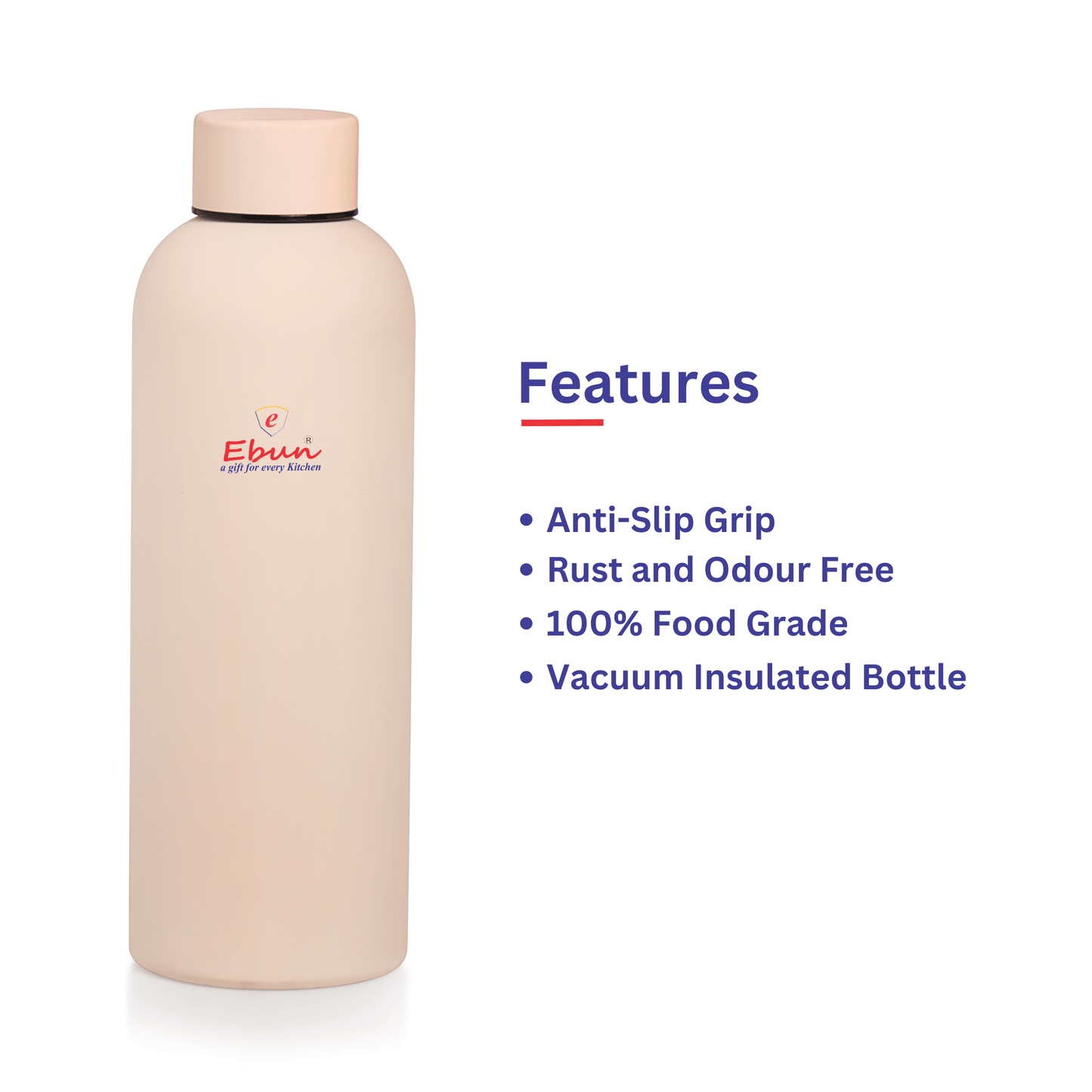 Ebun Matte Finish Double Walled Vacuum Insulated Stainless Steel Water Bottle (Set of 1) - 700 Ml