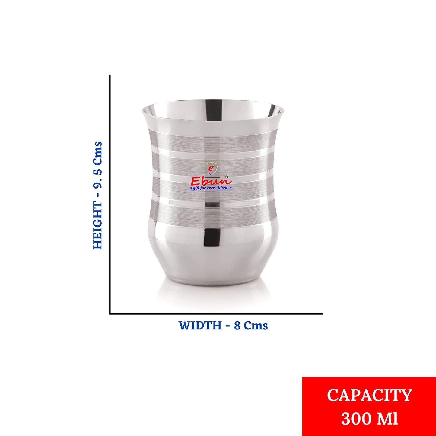 Ebun Silver Touch Stainless Steel Drinking Glass Set 300 Ml